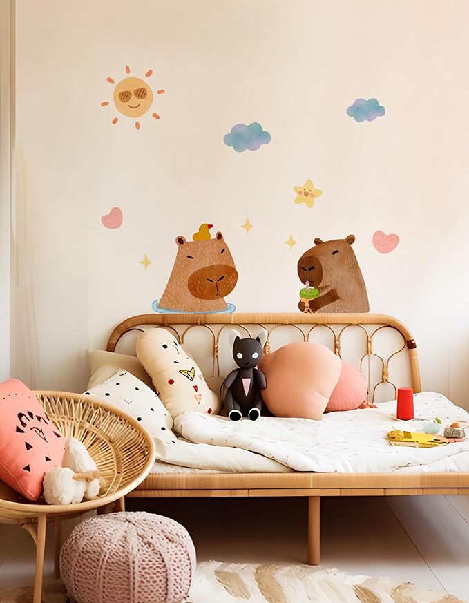 Alwayspon Capybara Wall Decals Vinyl Removable Wall Murals Peel and Stick Self Adhesive House Wall Sticker Decor for Bedroom Living Room Nursery