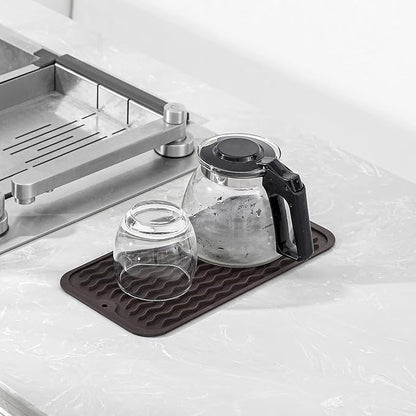 MicoYang Silicone Dish Drying Mat for Multiple Usage,Easy clean,Eco-friendly,Heat-resistant Silicone Mat for Kitchen Counter or Sink,Refrigerator or Drawer Liner Coffee S 12 inches x 6 inches