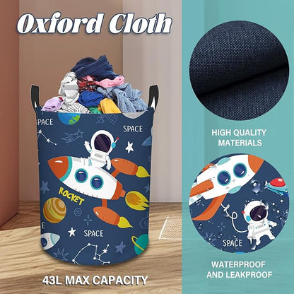 Rocket Laundry Hamper, 43L Round Rocket Laundry Basket, Waterproof Collapsible Storage Organizer Bin with Handles for Toys, Nursery Home Storage, Gift for Chritsmas Thanksgiving 13.8x17.7in