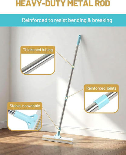 Carpet Rake for Pet Hair Removal: DELOMO Carpet Broom Scraper with 54” Adjustable Long Handle, Dual-Sided, Metal + Short Silicone for Carpets & Rugs, Extended Silicone for Shag Rugs & Hard Floors