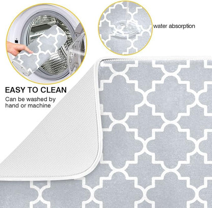 Super Absorbent Dish Drying Mat, Microfiber Fast-Drying Dish Mat, 24" x 18", Kitchen Dish Drying Pad, Grey Moroccan