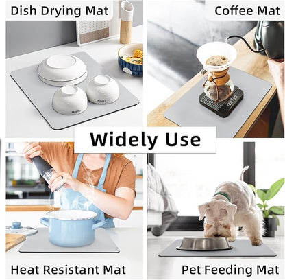 LOPNUR Kitchen Dish Drying Mat, 24"x16" Dish Drying Mats for Kitchen Counter, Diatomite Coffee Mat, Super Absorbent Dish Drying Pad, Heat Resistant Mat with Anti-slip Rubber Backed, Light Grey