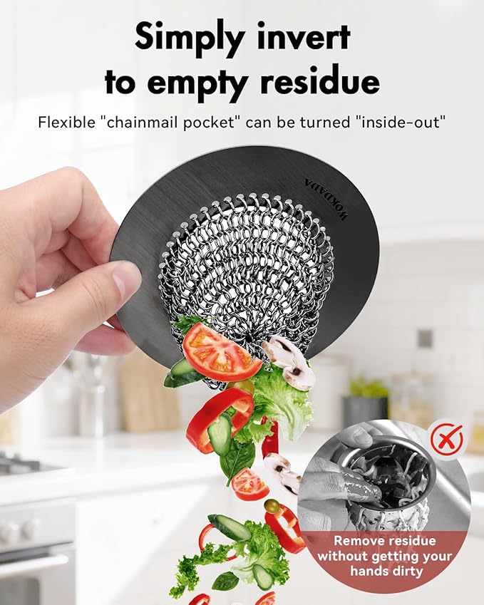 Wokdada Black Kitchen Sink Strainer, Flippable Mesh Sink Drain Strainer, 304 Stainless Steel Sink Screen, Easy Clean Large Basket Strainer, Garbage Disposal Cover Fit for Standard Kitchen Drain