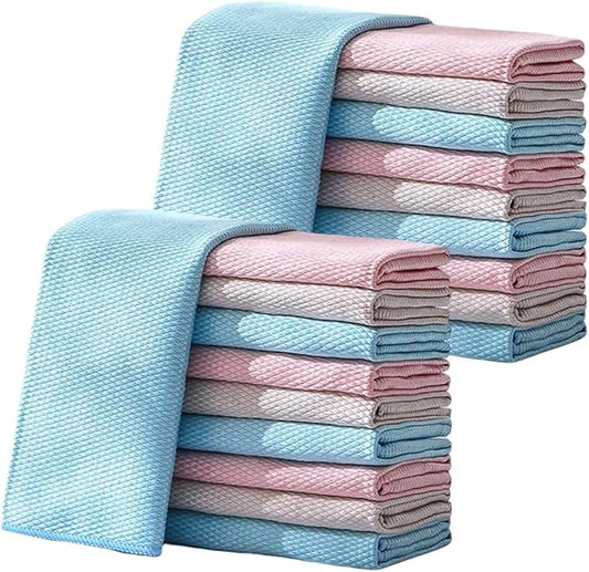 Fish Scale Streak Free Miracle Cleaning Cloth, 2025 New Reusable Microfiber Glass Cleaning Cloth for Kitchen and Auto, Lint Free Cloth Quickly Clean for Windows Glasses Windshields Mirrors (20)