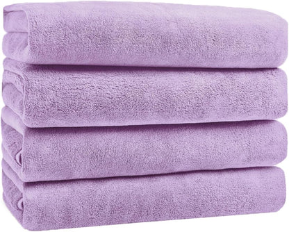 GraceAier Microfiber Bath Towels 4 Pack, 28x56 Inch Coral Velvet Quick Dry Towel Set, Highly Absorbent, Ultra Soft & Lint-Free for Bathroom, Gym, Travel and Swim-Purple