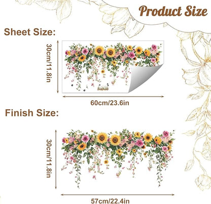 Sunflower Wall Stickers Vinyl Flower Wall Decals Peel and Stick Wall Murals Art Decor Wallpaper for Girls Bedroom Living Room Kitchen Tv Background