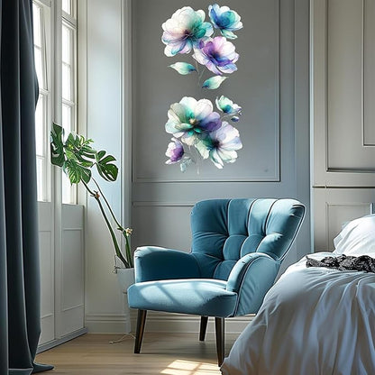 Boho Flower Wall Stickers Wildflower Floral Grass Peel and Stick Wall Stickers Living Room Bedroom Nursery Wall Decor (Blue)