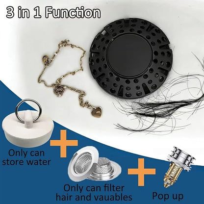 Bathtub Drain Stopper, Pop Up Tub Stopper Plug with Bathtub Drain Hair Catcher Cover, Universal for 1.45 in to 1.8 in Tub Drain, Matte Black