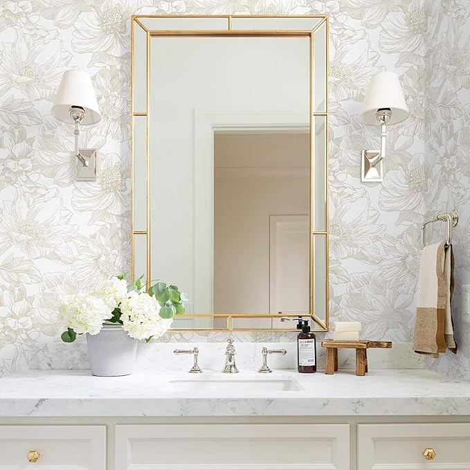 Ismoon Large Floral Peel and Stick Wallpaper Boho Beige/Coffee Contact Paper 17.3inx32.8ft Modern Wall Paper Removable Self Adhesive Bedroom Cabinet Bathroom Waterproof Mural Wall Decor Vinyl Roll