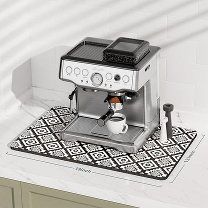 Rnivvi Coffee Mat, 12" x 19" Cute Coffee Bar Mats for Espresso Machine Station Accessories and Organizer, Hide Stain Rubber Backed Absorbent Dish Drying Pad for Kitchen Counter, Modern Abstract Art