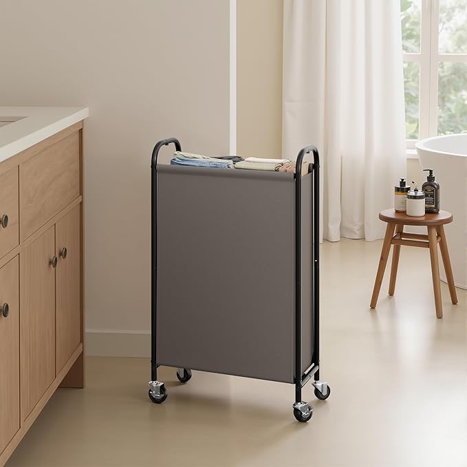 GRANNY SAYS 80L Slim Laundry Hamper with Wheels, Fabric Rolling Laundry Basket, Narrow Clothes Organizer, Tall Hamper for Closet, Laundry Room, Bathroom, Grey