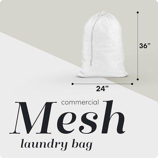 Handy Laundry Mesh Laundry Bags for Delicates, XL 24" x 36" – Heavy Duty, Machine Washable, Foldable Drawstring Bags for Dirty Clothes, Travel, College Dorms, Laundromats, Storage – 2 Pack, White