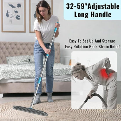 Carpet Rake for Pet Hair Removal Tool, 3 in 1 Carpet Scraper with 59" Adjustable Handle, Silicone Rug Rake for Dog & Cat Hair, Pet Hair Remover for Furniture, Couch, Pet Bed & Car Interior