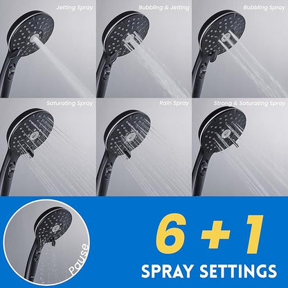 Ryamen Dual Shower Head Combo, 8'' High Pressure Rain Shower Head with Handheld Spray, 6 Settings Handheld Showerhead, 15" Height Adjustable Slide Bar, Angle Adjustable, Matte Black