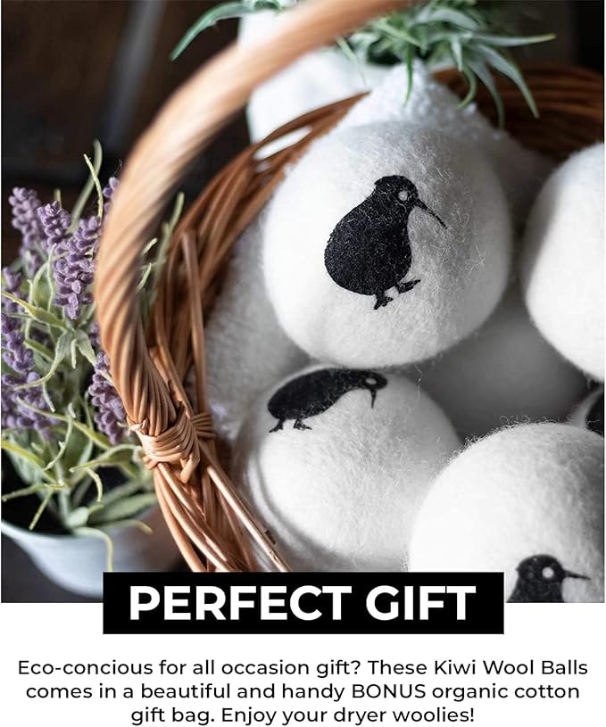 Wool Dryer Balls XL, 100% New Zealand Organic Wool - Reusable Natural Fabric Softener for Laundry, Dryer Sheets Alternative - Prevent Wrinkles and Anti Static (White, 6-Pack)