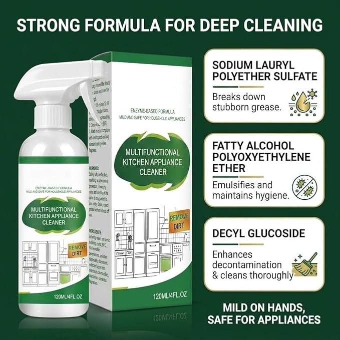Multifunctional Kitchen Appliance Cleaner Spray Degreaser For Stove Oven Microwave Stainless Steel Pan Liquid Scrubber Remove Grease Oil Stain Residue Surface Brightening Polish 120ml(2PCS)