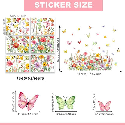 Wildflower Butterfly Wall Stickers Colorful Floral Garden Decals Watercolor Peel and Stick Decor for Kids Room Bedroom Home Decoration