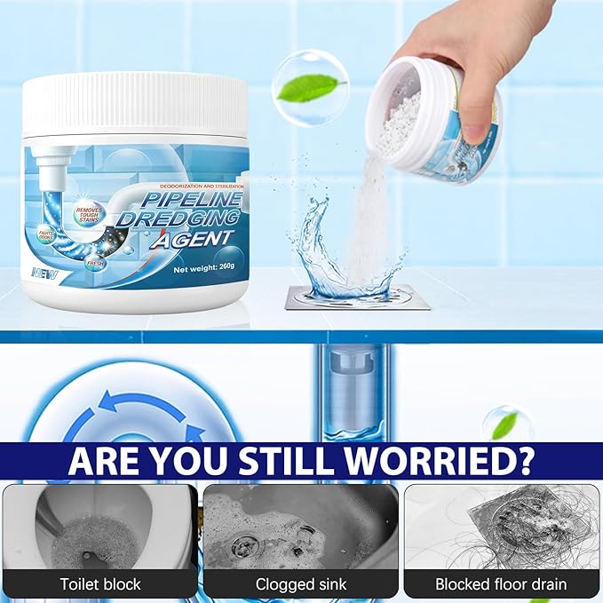 Pipeline Dredging Agent, Sink Drain Hair Clog Remover Cleaner, Unclogger Heavy Duty Bathroom Shower Pipeline Dredging Agent, Unclog Clogged Drains For Pipes, Toilets (260g)