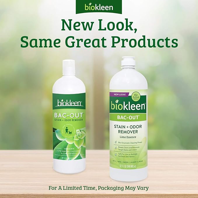Biokleen Bac-Out Stain+Odor Remover, Destroys Stains & Odors Safely, for Pet Urine, Laundry, Diapers, Wine, Carpets, More, Eco-Friendly, Non-Toxic, Plant-Based, 32 Ounces (Pack of 2)