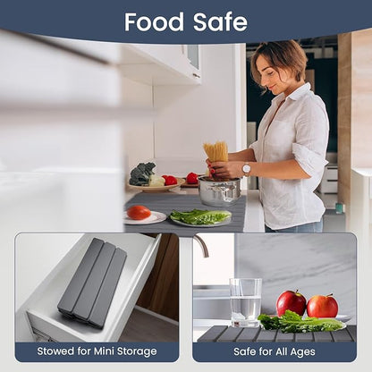 Meowoo Stone Drying Mat for Kitchen Counter, 23.6"x15.3" Foldable Diatomaceous Earth Mat, Super Absorbent, Quick-Dry Bath & Kitchen Pad for Dishes, Cups, Non-Slip, Fits Any Countertop - Dark Gray