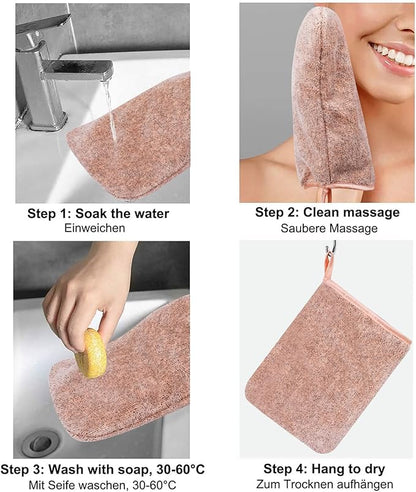PHOGARY 6 Pack Microfiber Body Wash Mitts, 6×8 Inch Super Absorbent & Soft Face Mitten, Coral Fleece Bath Spa Cloth, Reusable Makeup Remover Mitt Gloves, 3 Colors