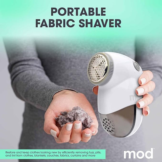 MOD 2 Pack Portable Fabric Shaver and Lint Remover, Reusable Pet Hair Remover, Lint Roller for Clothes, Sweater Shaver, Couch, Blankets with Detachable Lint Collector Tank, Battery Operated, Grey