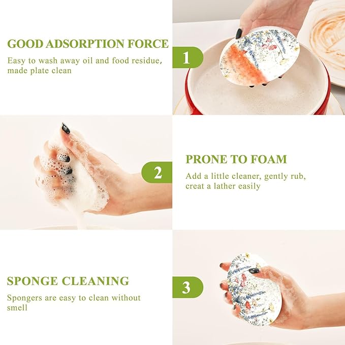 Herbal Wildflower Kitchen Scrub Sponges, Pop-up Kitchen Cleaning Sponges Reusable Dish Washing Sponges for Bathroom Household Cleaning 3 Pack - Non Scratch Scrubber