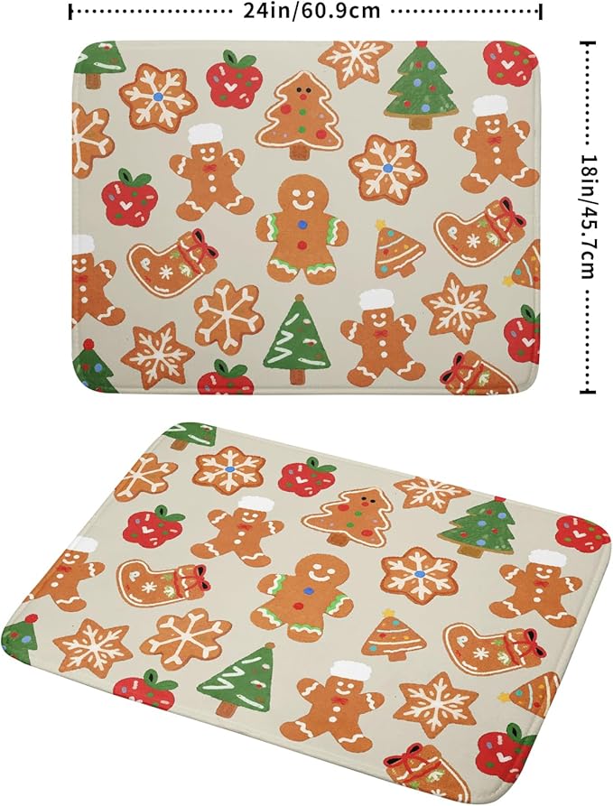 Christmas Dish Drying Mat for Kitchen Counter 18x24 Cute Gingerbread Themed Winter Xmas Holiday Absorbent Reversible Microfiber Drying Mats Kitchen Countertop Protector Dishes Drainer Rack Pad