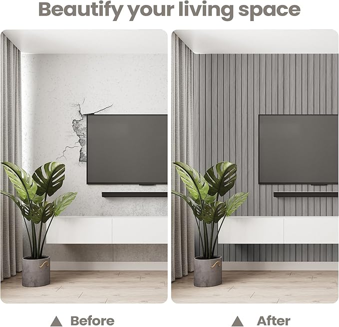 PVC 3D Wood Wall Panels Peel and Stick - 236" x 15.7" Light Grey Faux Wood Slat Wallpaper - Wooden Gray Grain Look Self-Adhesive Waterproof Paneling - Soundproof Walls Panel for Interior Wall Decor
