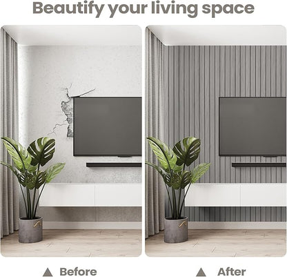 PVC 3D Wood Wall Panels Peel and Stick - 236" x 15.7" Light Grey Faux Wood Slat Wallpaper - Wooden Gray Grain Look Self-Adhesive Waterproof Paneling - Soundproof Walls Panel for Interior Wall Decor