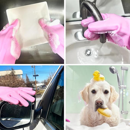 Silicone Magic Gloves : Ultimate Cleaning Gloves for Dishwashing, Kitchen, Pet, and Car