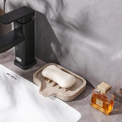 Self Draining Soap Dish for Shower and Bathroom Sink - Large Marble Resin Soap Holder with Drain, Non Slip Soap Tray for Bar Soap, Kitchen & Bathroom Counter
