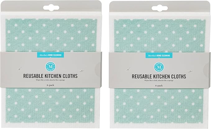 Martha Stewart Swedish Kitchen Absorbent Sponge Dish Cloths, Polka Dots, 8 Count