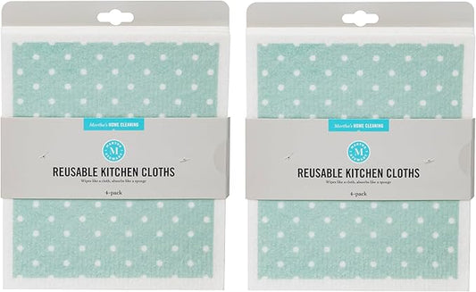 Martha Stewart Swedish Kitchen Absorbent Sponge Dish Cloths, Polka Dots, 8 Count