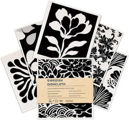 6 Pack Swedish Dishcloths, Black White Geometric Kitchen Towels Reusable Washable, Quick Drying, Dishwasher Safe for Kitchen Home Cleaning，Gifts for Women