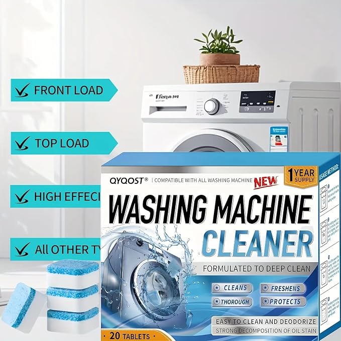 Washing Machine Cleaner Tablets, 12 Count – Deep Clean & Odor Control for Drum, Tub & Gasket, Compatible with All Washer Types