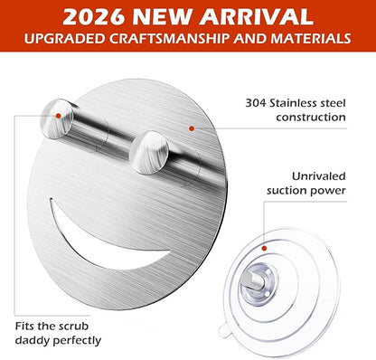 Stainless Steel Smiley Face Sponge Daddy Holder, Brushed Silver Sink Caddy Organizer with Suction Cup Installation for Kitchen, Keep Happy Face Sponge Clean and Dry