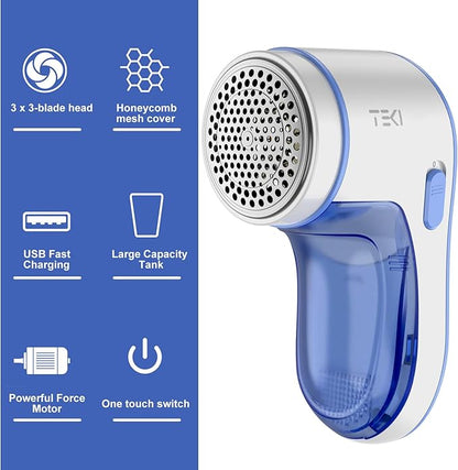 Fabric Shaver, Lint Remover for Clothes Rechargeable Clothes Shaver Pill Remover, Electric Sweater Defuzzer, Sweater Shavers to Remove Pilling, Couch, Fuzz, Furniture (2 Replaceable Blades)