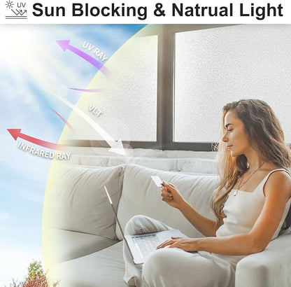 Window Privacy Film with Installation Tools,Frosted Glass Window Film,Heat Blocking Static Clings Reusable Frosting Window Film for Bathroom Home Office,23.6 Inch X 6.5 Feet