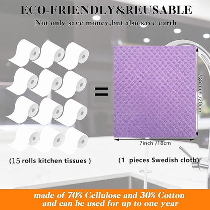 Swedish Dishcloth Cellulose Sponge Cloths – Bulk 10 Pack of Eco-Friendly No Odor Reusable Cleaning Cloths for Kitchen – Absorbent Dish Cloth Hand Towel (10 Dishcloths – Assorted)