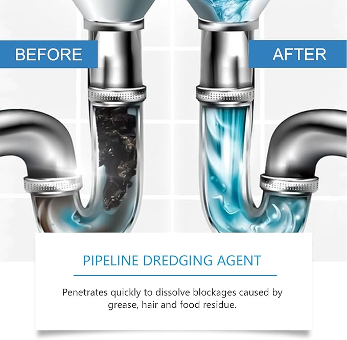 Powerful Pipe Dredging Agent For Kitchen And Toilet Pipelines, Pipeline Dredging Agent, Rapid-Foaming Drain Cleaner for Sink Bathtub Clogs - Heavy-Duty Pipe Maintainer Fast-Acting (2 Pcs)