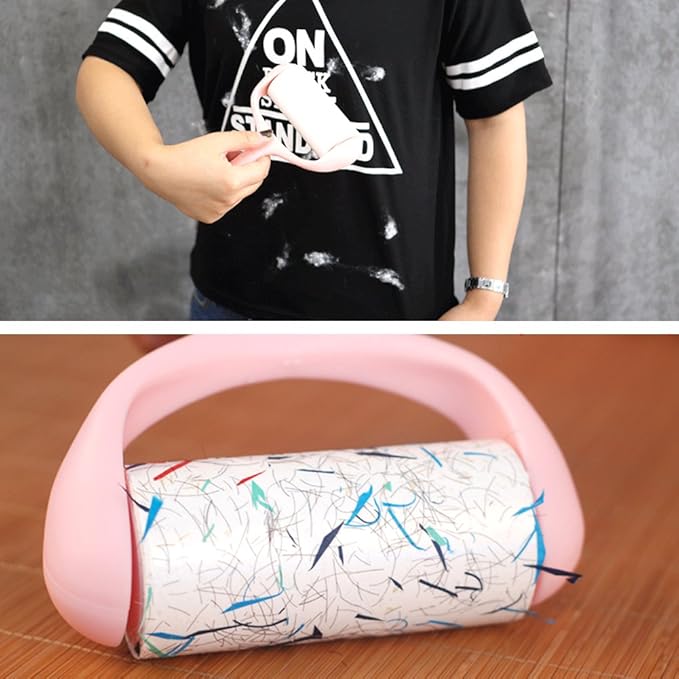 Sticky Lint Roller, Pet Hair Roller, Dog & Cat Hair Remover Kit,4 Refills 240 Sheets, Lint Brush for Clothes, Carpet, Car Seats, Dust, Dogs, Handle (1Handle+4Refills)
