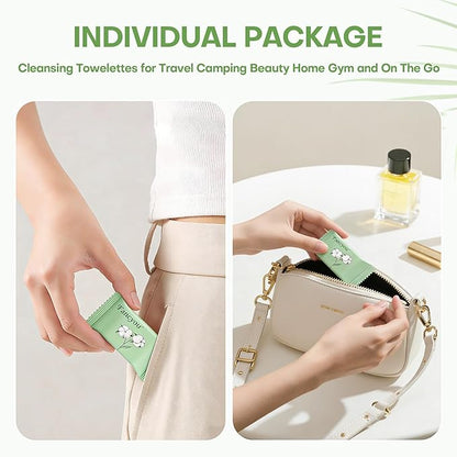 Disposable Face Towel Thicken 50 Pack Compressed Towel Tablets Reusable, Mini Disposable Facial Washcloths Compact Individually Wrapped Clean Towels for Travel Camping Beauty Home Gym (Green)
