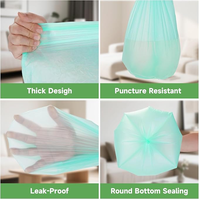 1.2 Gallon Small Biodegradable Trash Bags - Green Mini Garbage Bags (Fit 1-1.3 Gallon) 5 Liter 100 Count Unscented Compostable Tiny Little Waste Basket Kitchen Office Bathroom Liner Heihaily