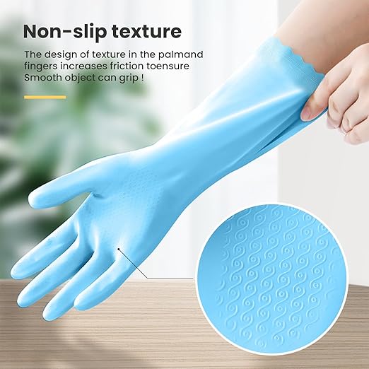 KAQ Rubber Gloves for Dishwashing Cleaning: 4 Pairs Reusable Household Kitchen Dish Washing Glove with Cotton Liner