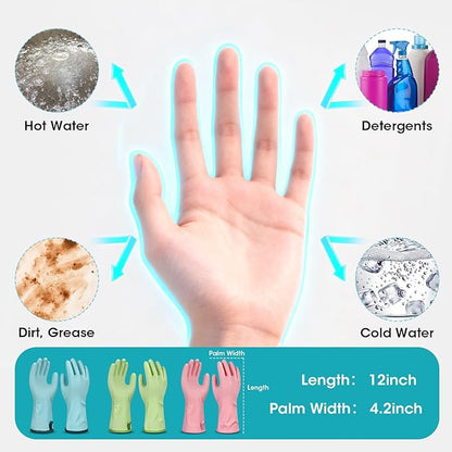 Household Gloves Waterproof with Flock Lining for Dishwashing Cleaning Reusable No-slip for Kitchen & Bathroom 3 Pairs Medium Blue+Green+Pink