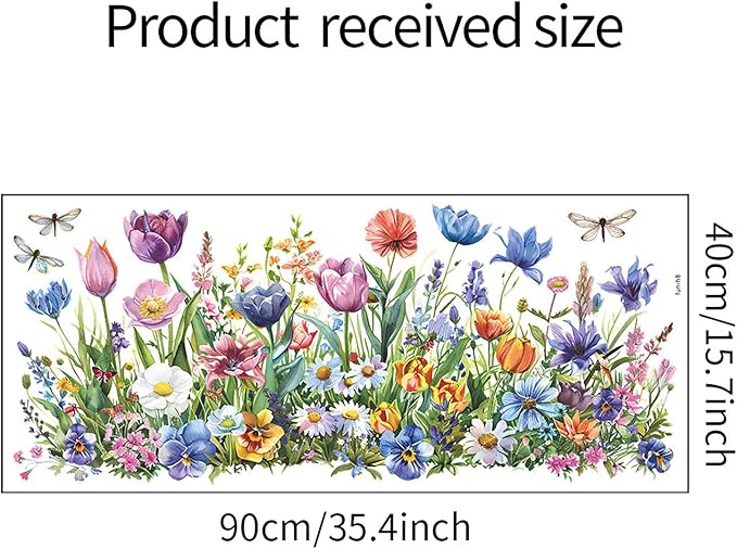 Wildflower Wall Decals with Daisy Tulip Garden Floral Dragonfly Peel and Stick Removable Wall Art for Nursery Girls Room Living Room Kitchen Decor