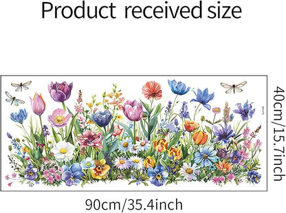 Wildflower Wall Decals with Daisy Tulip Garden Floral Dragonfly Peel and Stick Removable Wall Art for Nursery Girls Room Living Room Kitchen Decor