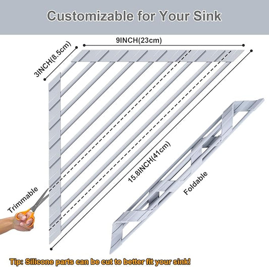HANZENMA Triangular Sink Rack, Multi-Functional Rack Above the countertop, Foldable Sink Drying mat, Heat-Resistant, Non-Slip, and Rust-Proof Dish Rack (Gray)