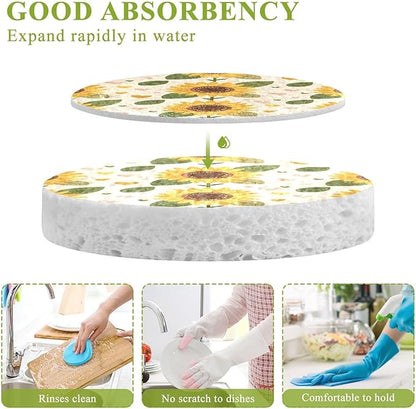 Sunflower Kitchen Scrub Sponges, Pop-up Kitchen Cleaning Sponges Reusable Dish Washing Sponges for Bathroom Household Cleaning 3 Pack - Non Scratch Scrubber